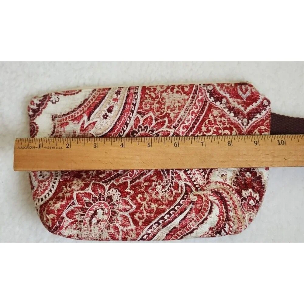 Fabric Tapestry Pattern Makeup Bag, Zippered Project Bag, Cream, Red Pouch